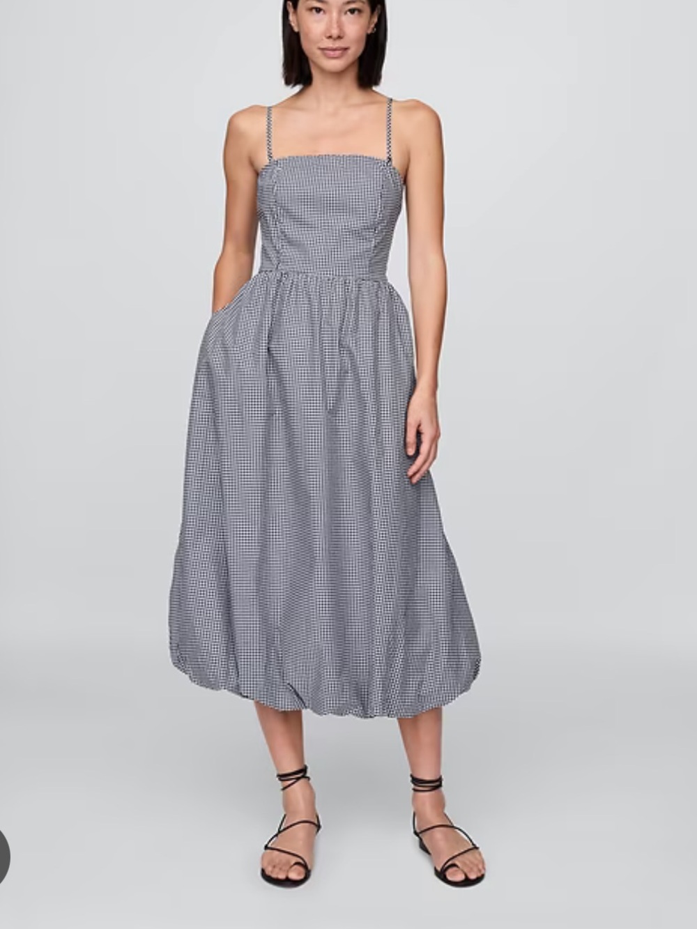 GAP Poplin Navy & White Gingham Midi Dress small
